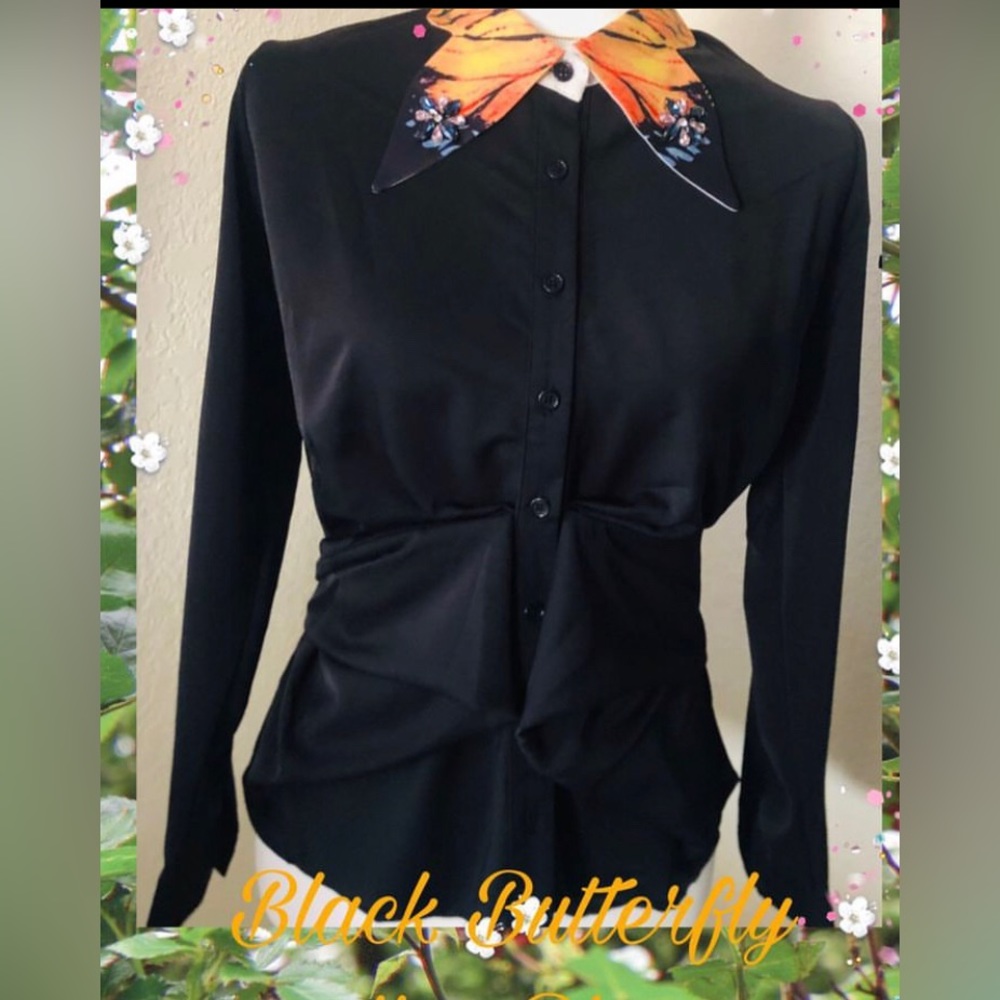 Black Butterfly Collar Blouse